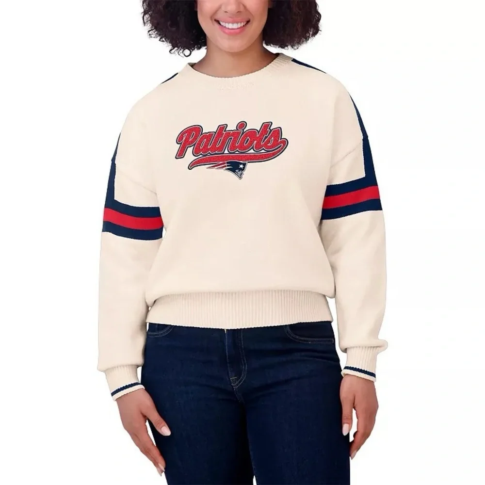 Women's WEAR by Erin Andrews Cream
New England Patriots Stripe Sweater Sz M NWT - Picture 2 of 9